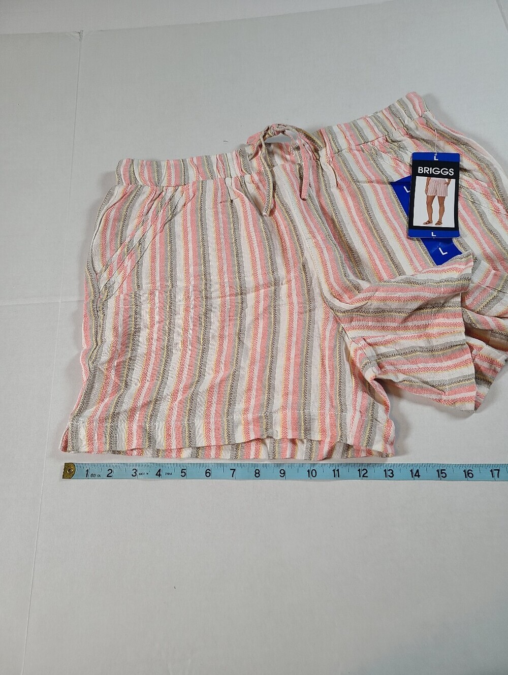 Briggs New York Women's Striped Shorts Large Elastic Waist NWT Linen Blend - Picture 11 of 12